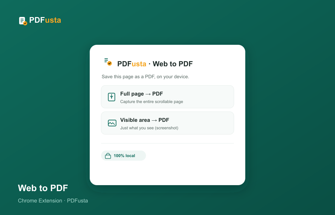 Web to PDF eklentisinin açılır penceresi: tam sayfa ve görünen alan seçenekleri